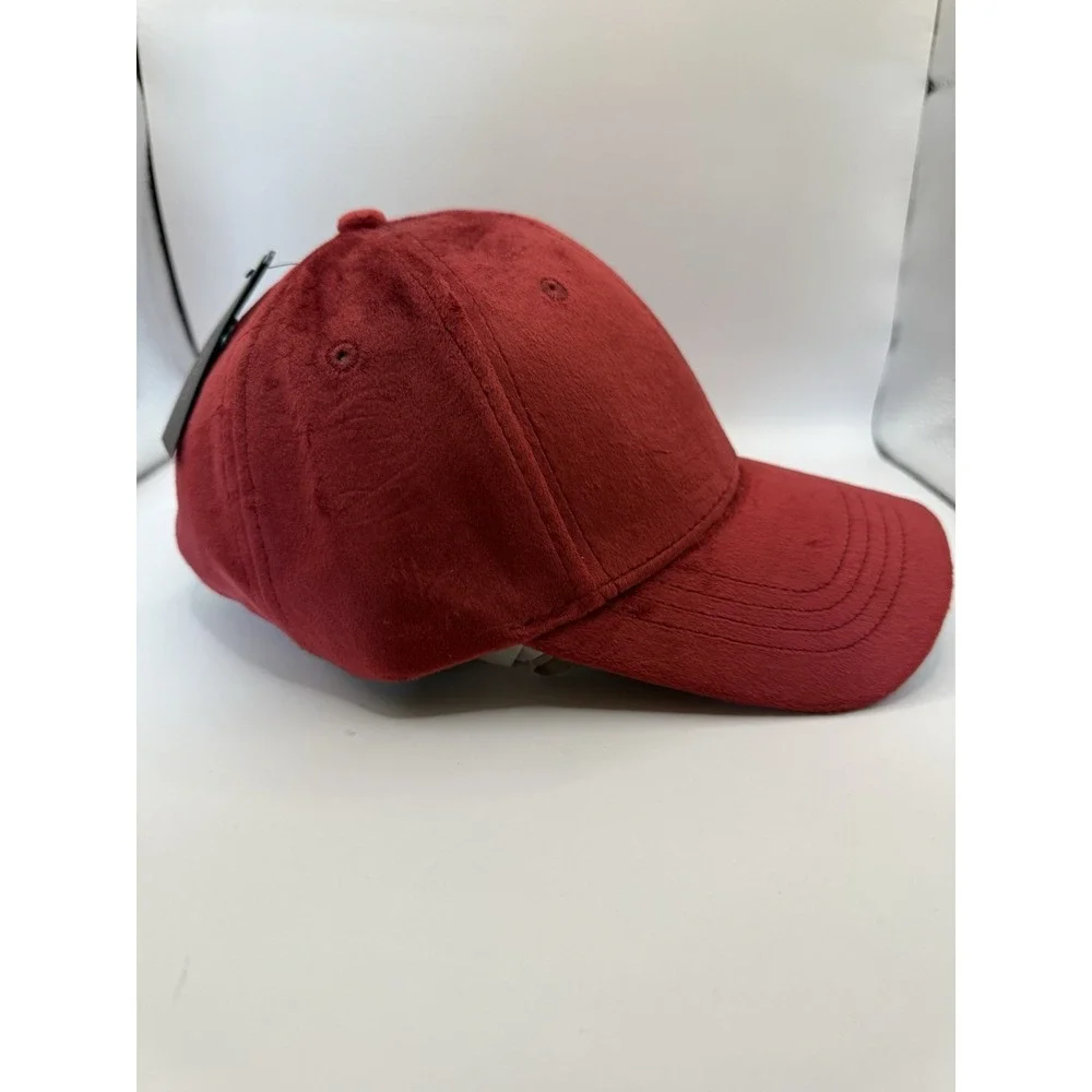 Burgundy Velveteen Baseball Cap Hat Women's Adjustable Buckle Strap One Size NWT
